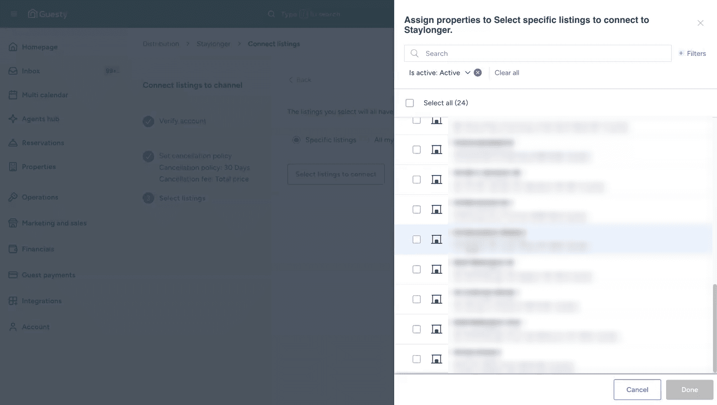 Choose which listings to connect to Staylonger.