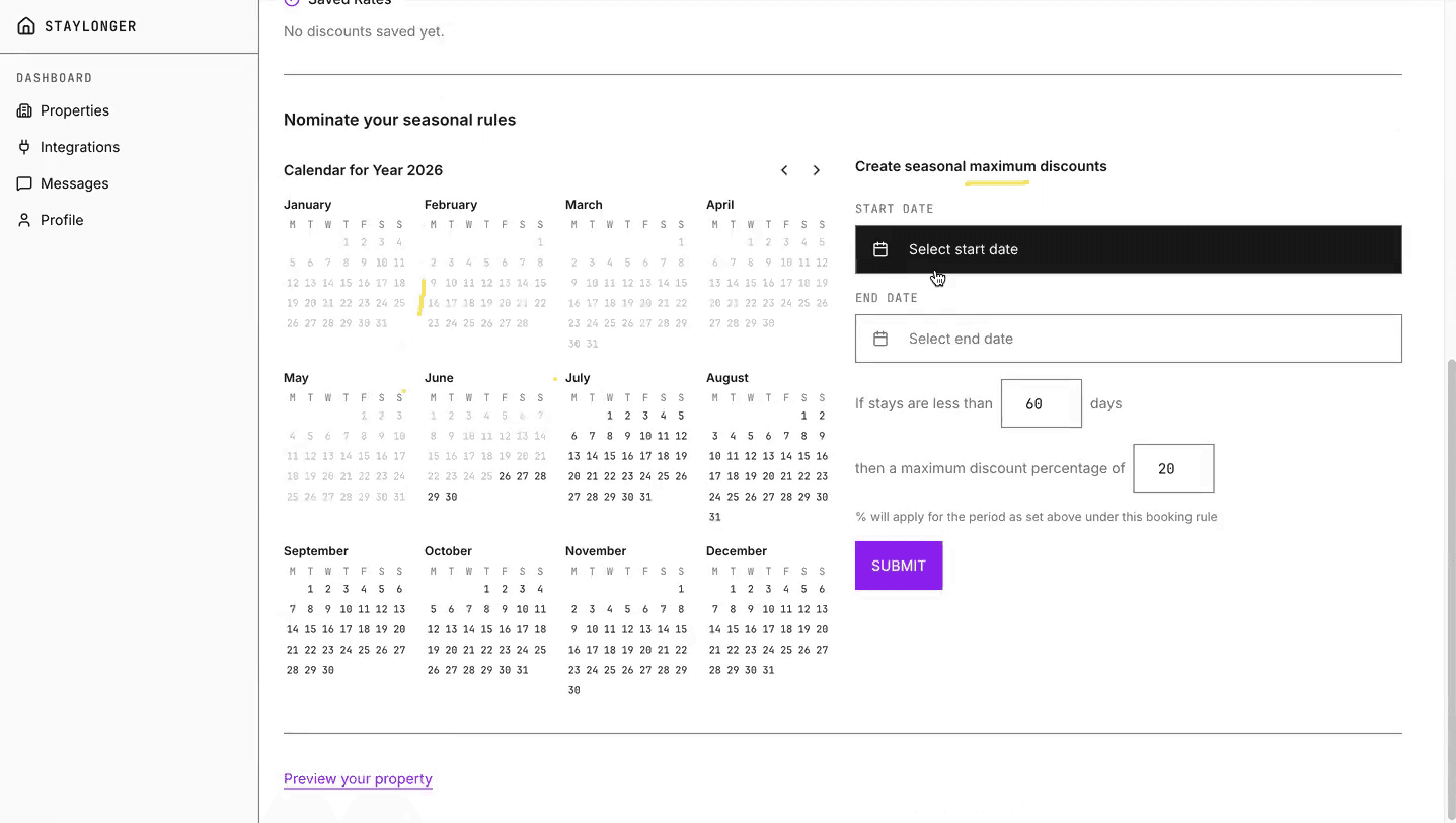 Seasonal rules — set a maximum discount for chosen dates.