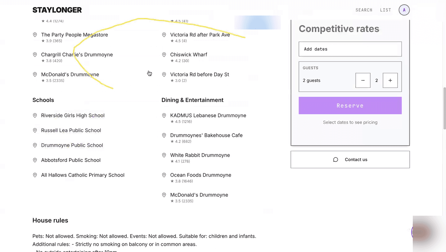 The listing page guests will see, including local-area information.