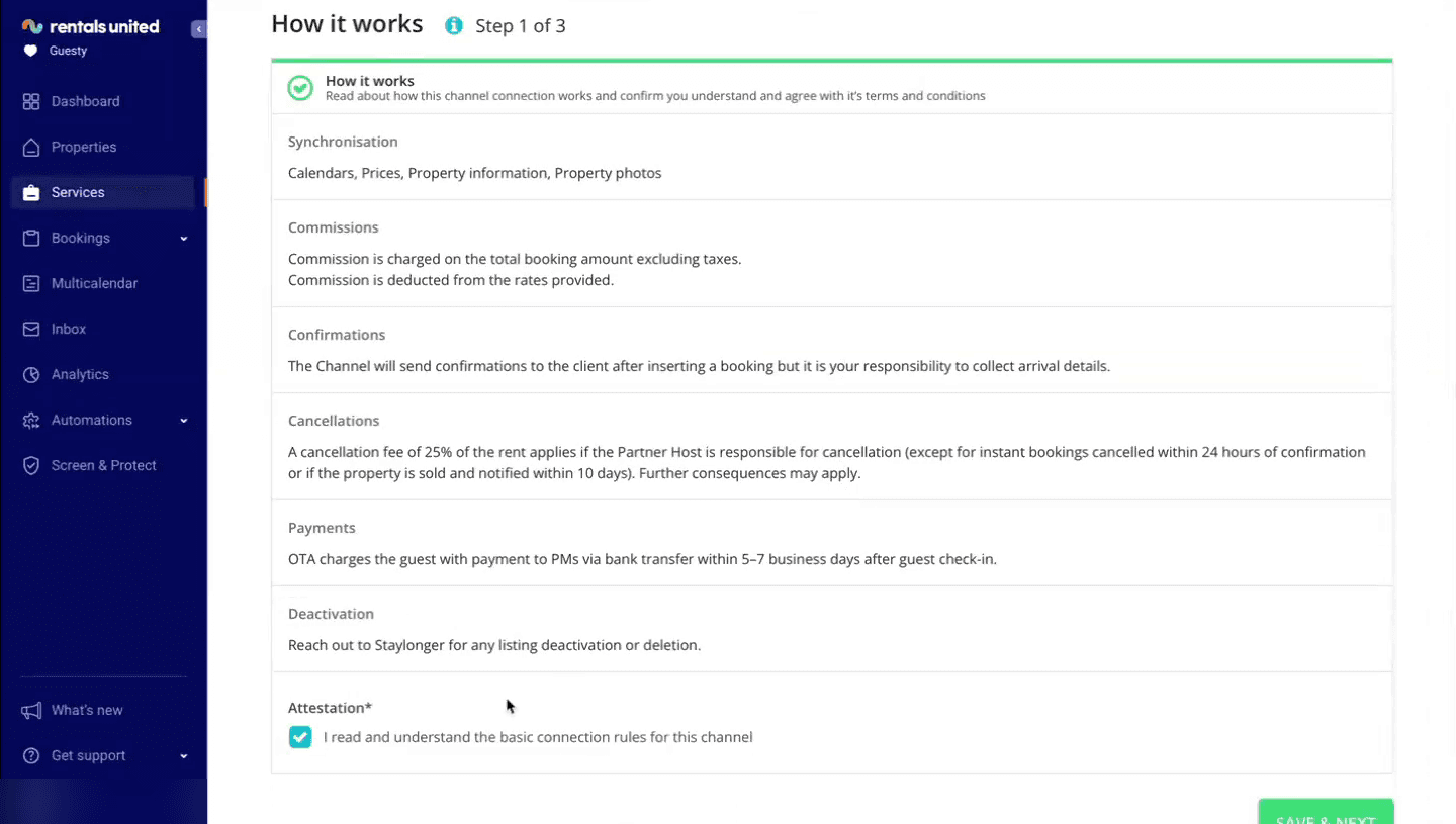 Step 1 — review and accept the channel connection rules.