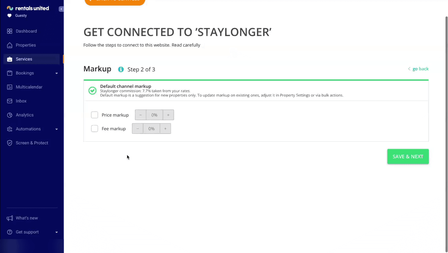 Step 2 — set an optional price/fee markup.
