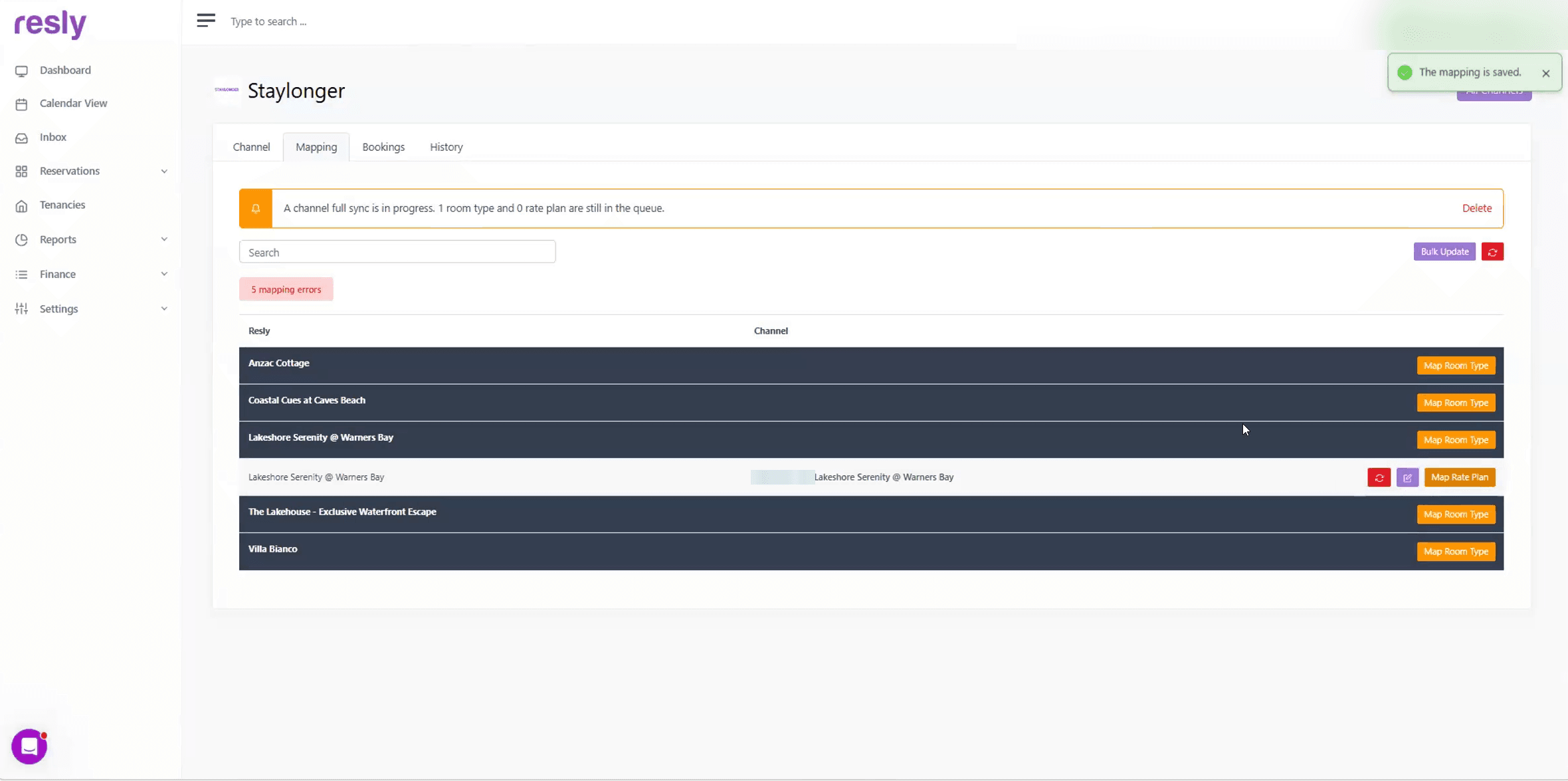 A full channel sync is queued after mapping — allow a few minutes.